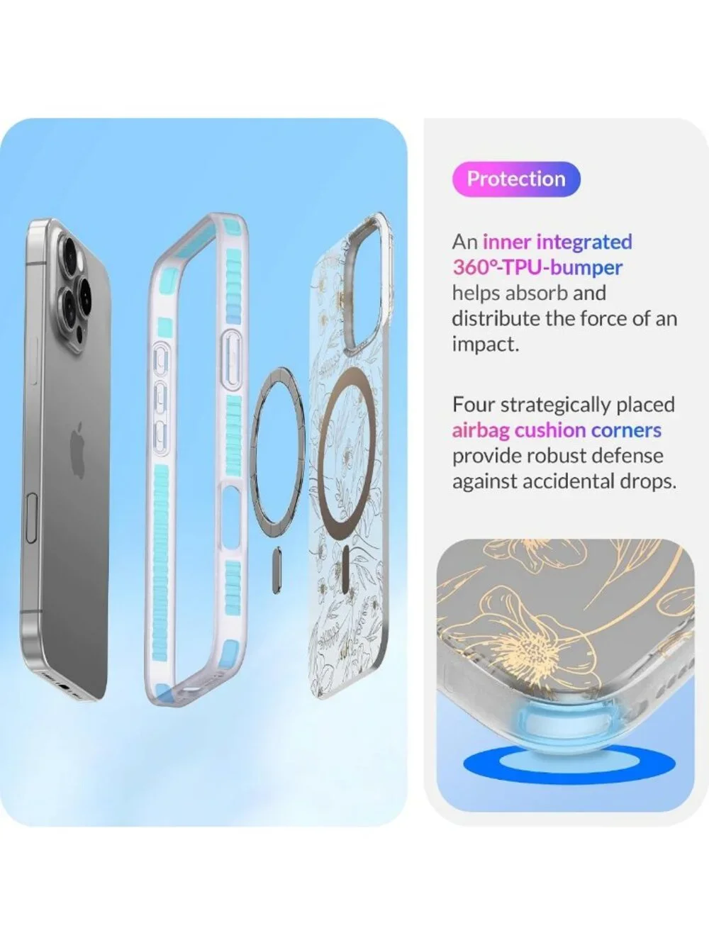 Elegant Golden Floral Shockproof Magnetic Phone Case | Aesthetic Design